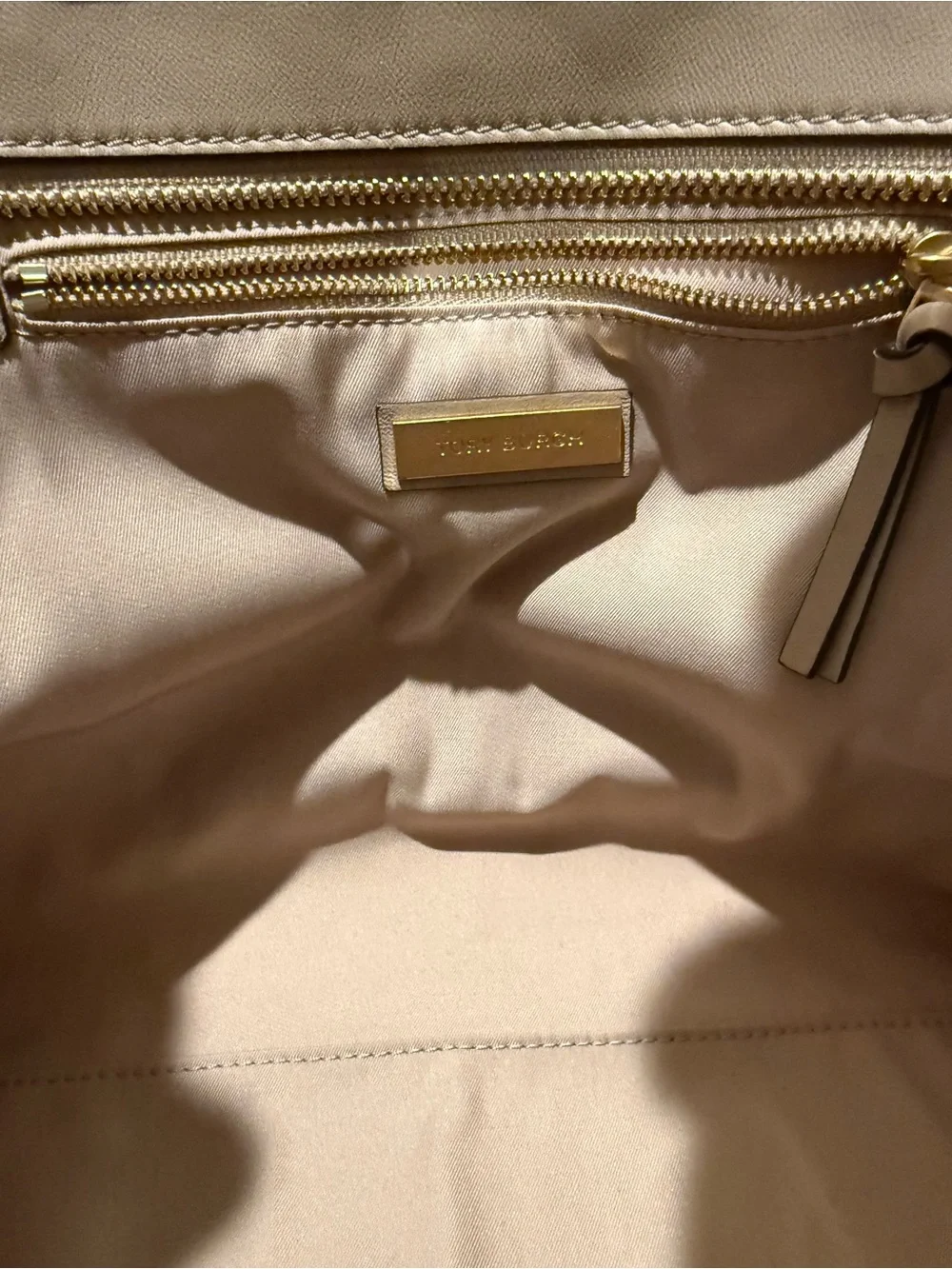 Tory Burch Fleming Light Taupe Leather Tote Bag
